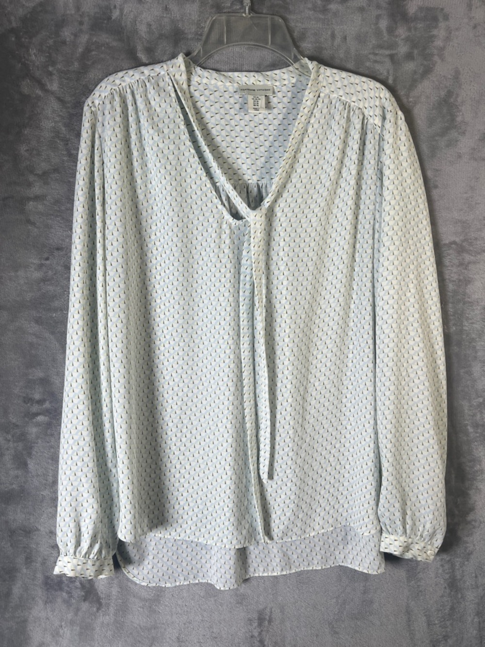 Adrienne Vittadini Light Blue Printed Tie-Front Blouse